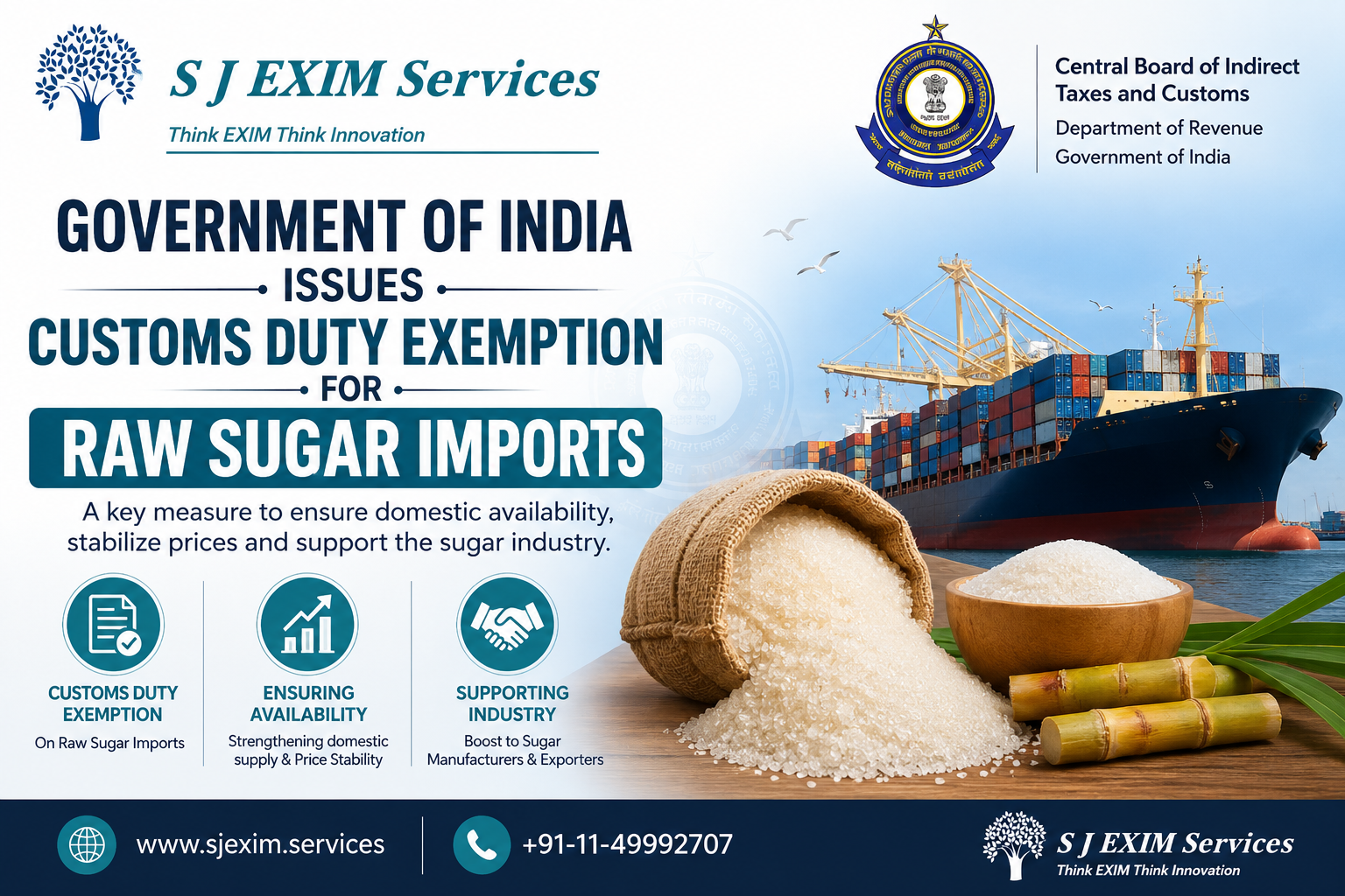 Government of India Issues Customs Duty Exemption for Raw Sugar Imports