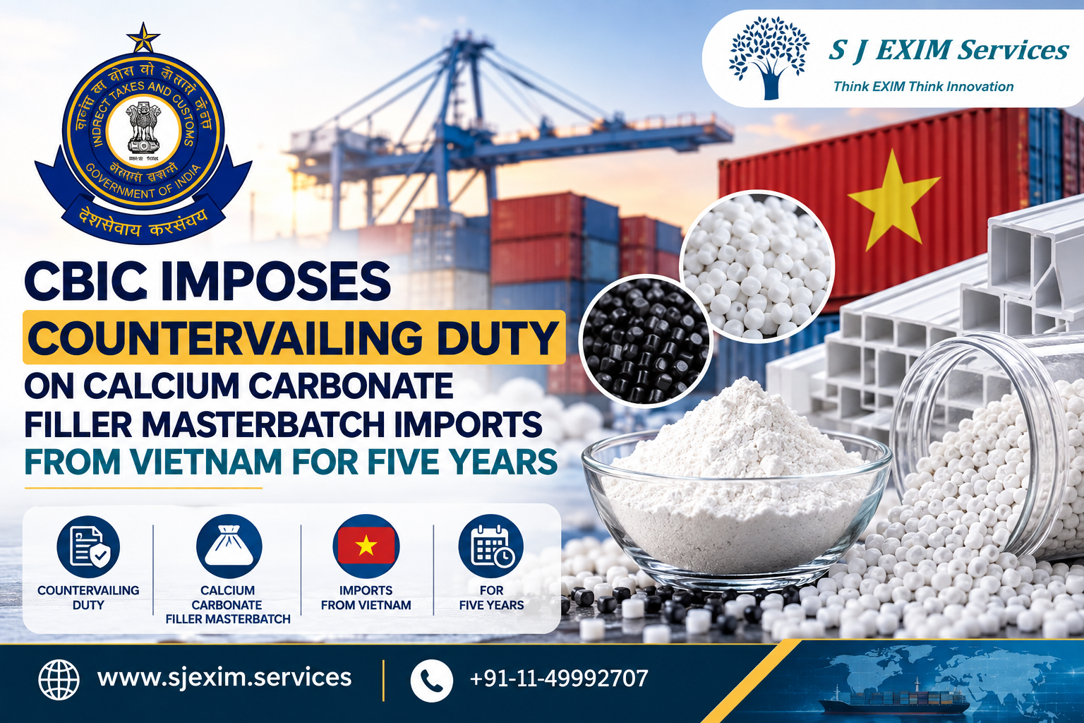 CBIC Imposes Countervailing Duty on Calcium Carbonate Filler Masterbatch Imports from Vietnam for Five Years