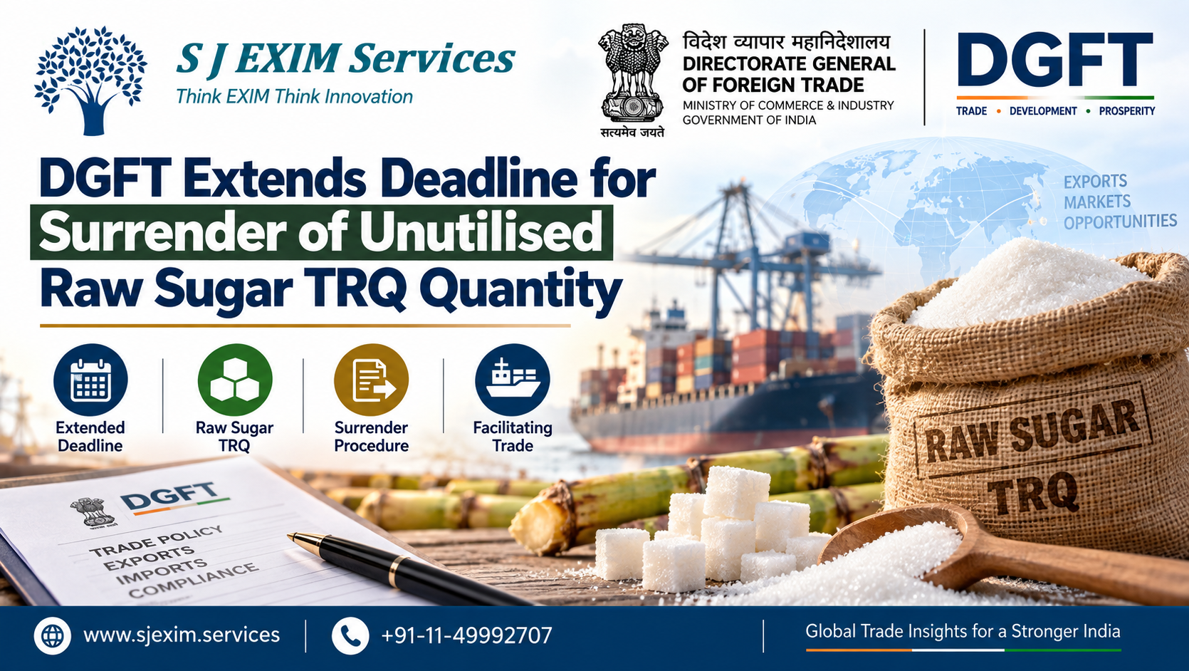 DGFT Extends Deadline for Surrender of Unutilised Raw Sugar TRQ Quantity