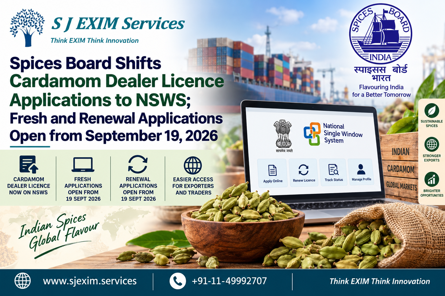 Spices Board Shifts Cardamom Dealer Licence Applications to NSWS; Fresh and Renewal Applications Open from September 19, 2026