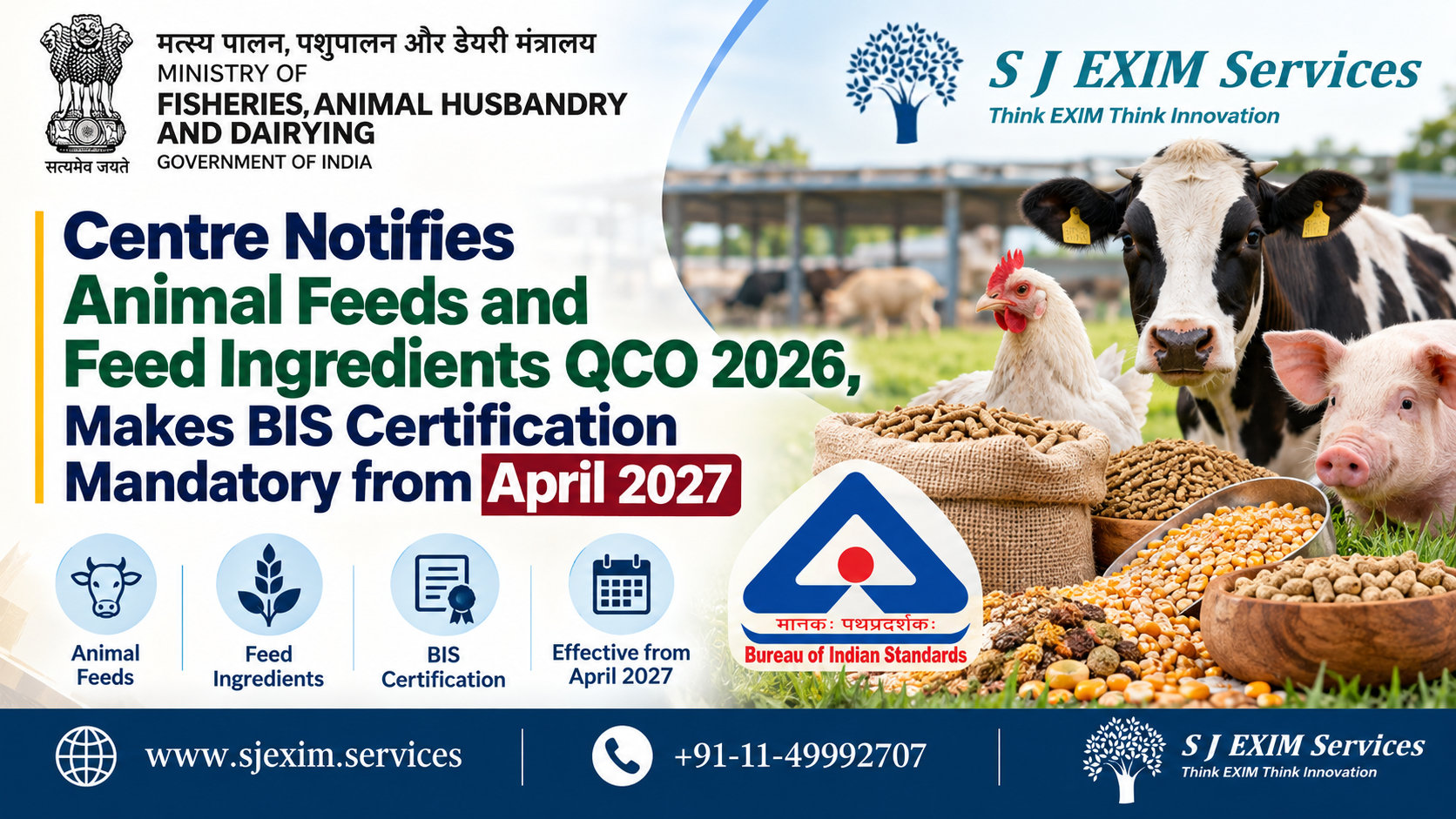 Centre Notifies Animal Feeds and Feed Ingredients QCO 2026, Makes BIS Certification Mandatory from April 2027
